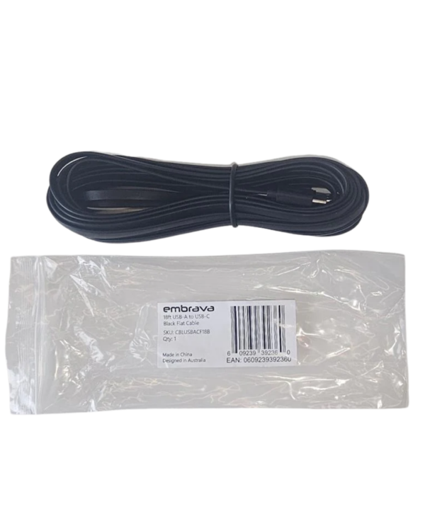 Embrava 18ft Black USB A to C flat cable