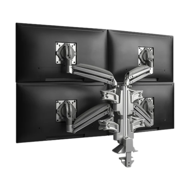 Chief KX Low-Profile Quad Monitor Arms, Column Desk Mount, Silver