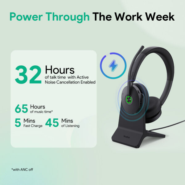 Yealink BH74 Wireless Active Noise Canceling Bluetooth Stereo On-Ear Computer Headset