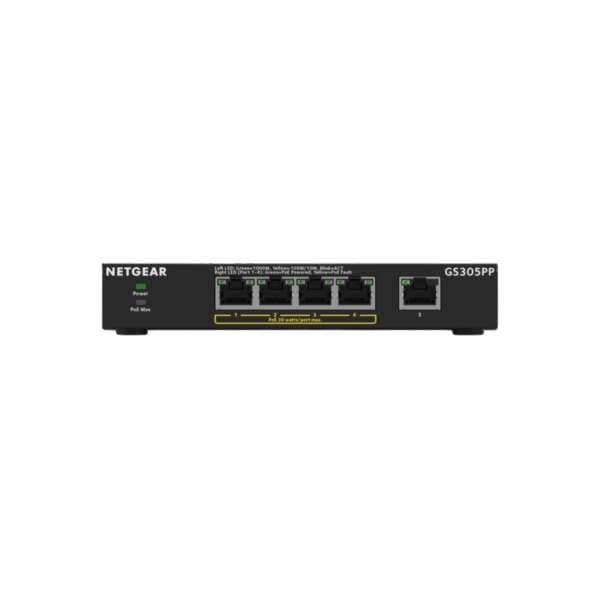 Netgear GS305PP-300NAS 5-Port PoE+ Gigabit Ethernet Unmanaged Switch Netgear GS305PP-300NAS 5-Port PoE+ Gigabit Ethernet Unmanaged Switch