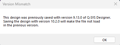 QSYS Designer version mismatch error popup